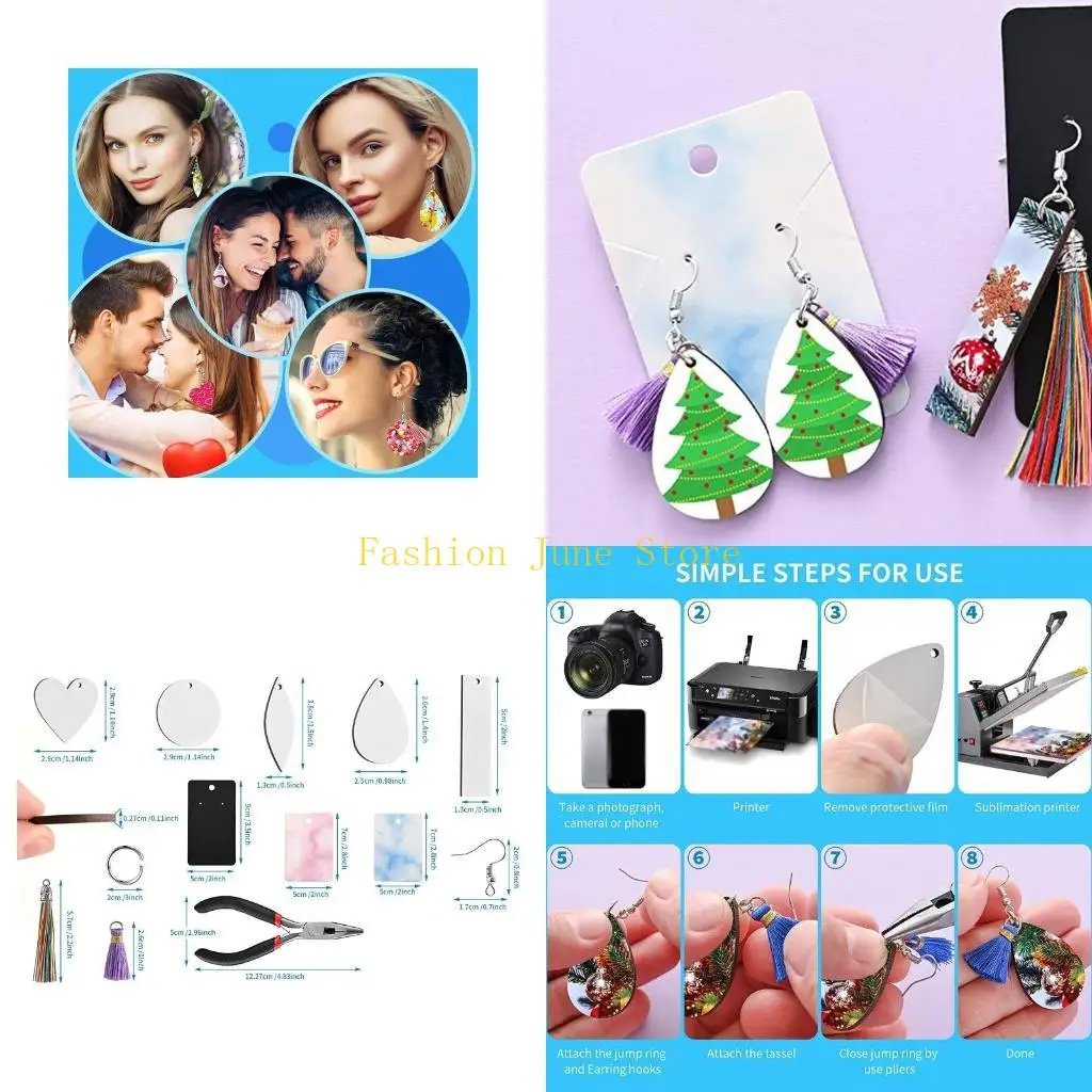

N5KA Sublimation Blank Heat Transfer Earrings Various Shapes Pendants with Jump Rings Ear Hooks Pliers Suitable for Diy Craft