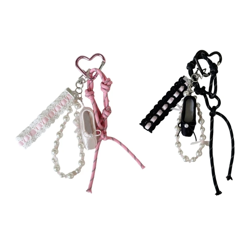 

Lovely Ballet Lace Pearls Keychain Pendant Bag Phone Pendant Women Backpack Handbag Charm Lovely Hangings Decoration