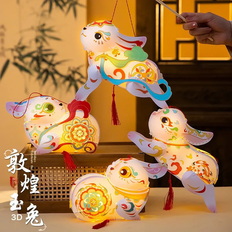 Children's DIY Handmade Glowing Lanterns Material Kit Portable Rabbit Lanterns for Mid-Autumn Festival Vendors