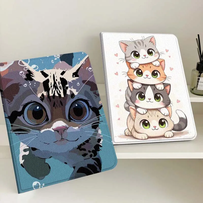 

Cute Cat Underwater Bubbles Gift For Apple iPad Pro Air 13 2 7th 6th 2025 M2 M3 M4 M512.9 13 inch Foldable Tablet Case
