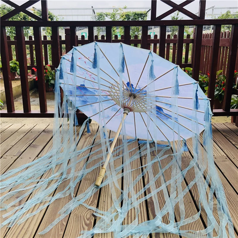 Black Ribbon Tassels Umbrella Woman Photography props Ancient Costume Hanfu paraguas guarda chuva cosplay hanfu chinese umbrella