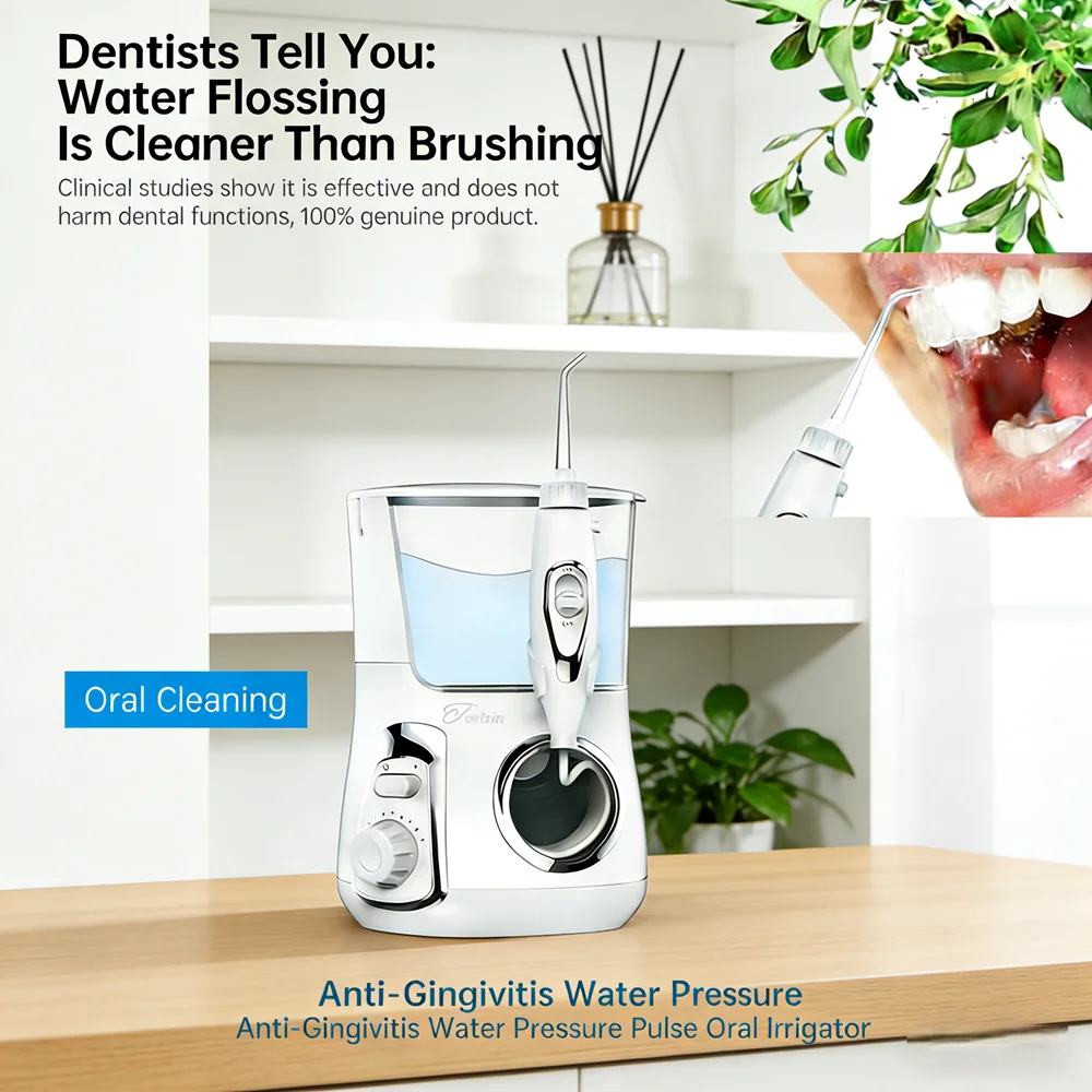 

Электрический настольный ирригатор для полости рта 800 мл, 10 режимов, 5 насадок, водный флоссер для ежедневного ухода