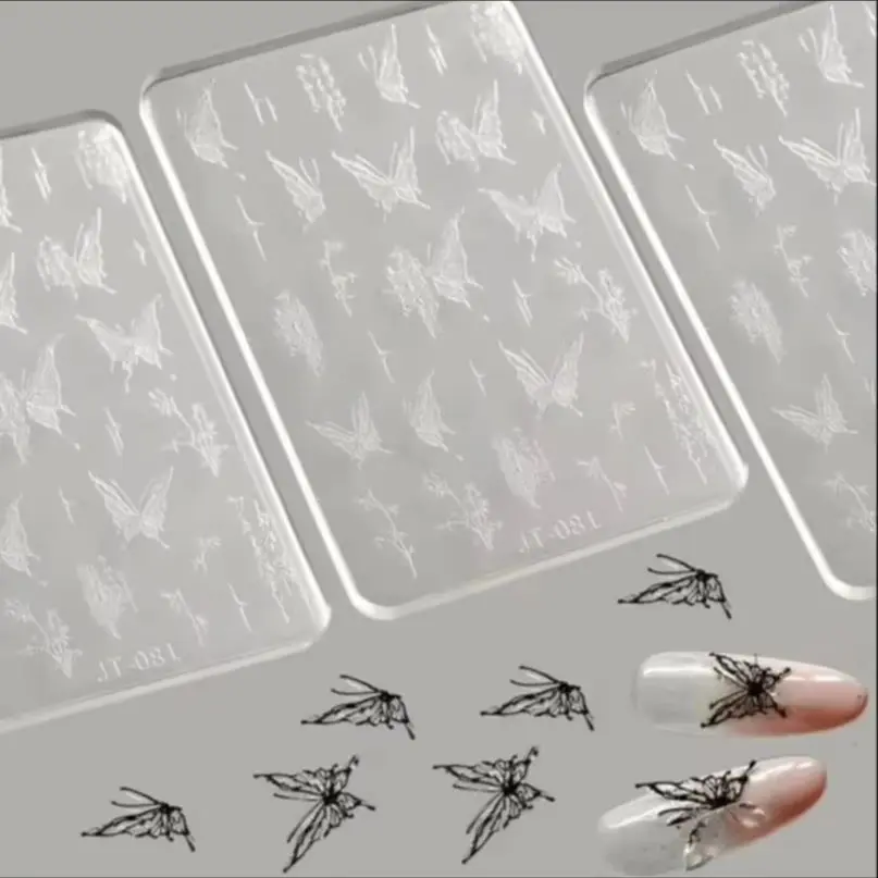Mariposa antigua, flor de bambú, estrella, lazo, pajarita de encaje, arte de uñas, molde tallado de silicona, cinta de flores, plantilla de copo de nieve