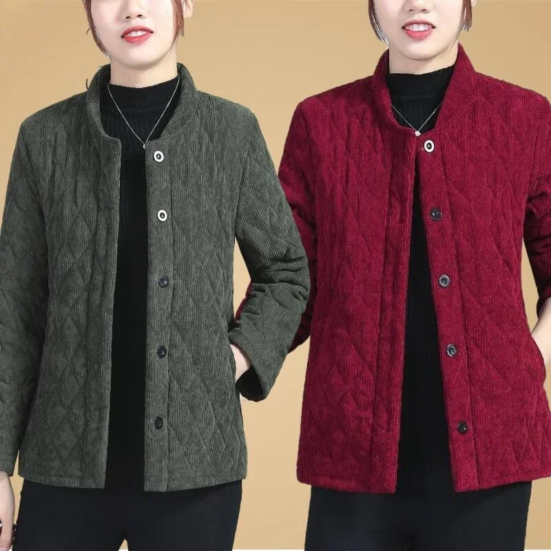 Corduroy Winter Coat Women Puffer Jacket Winter New Korean Style Long Ladies Over-the-knee Cotton Padded Jacket Keep Warm