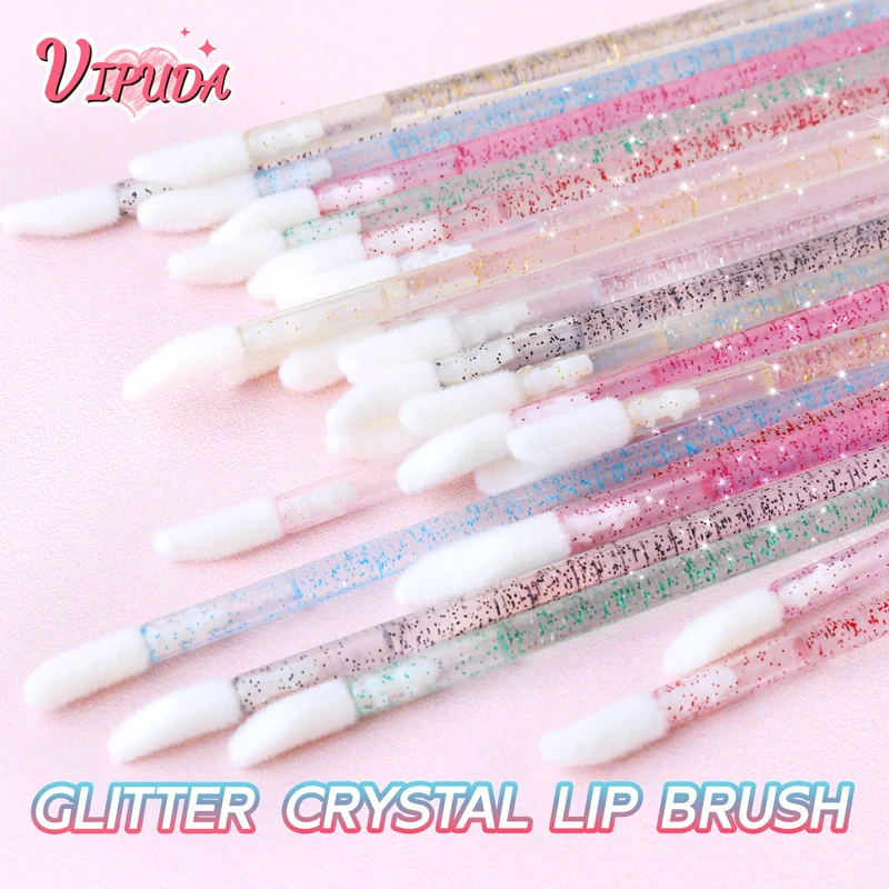 50pcs Glitter Cristal Lip Brush Lash Micro Brushes Mascara Aplicador Batom Wands Cosméticos Cleaner Beleza Maquiagem Ferramentas