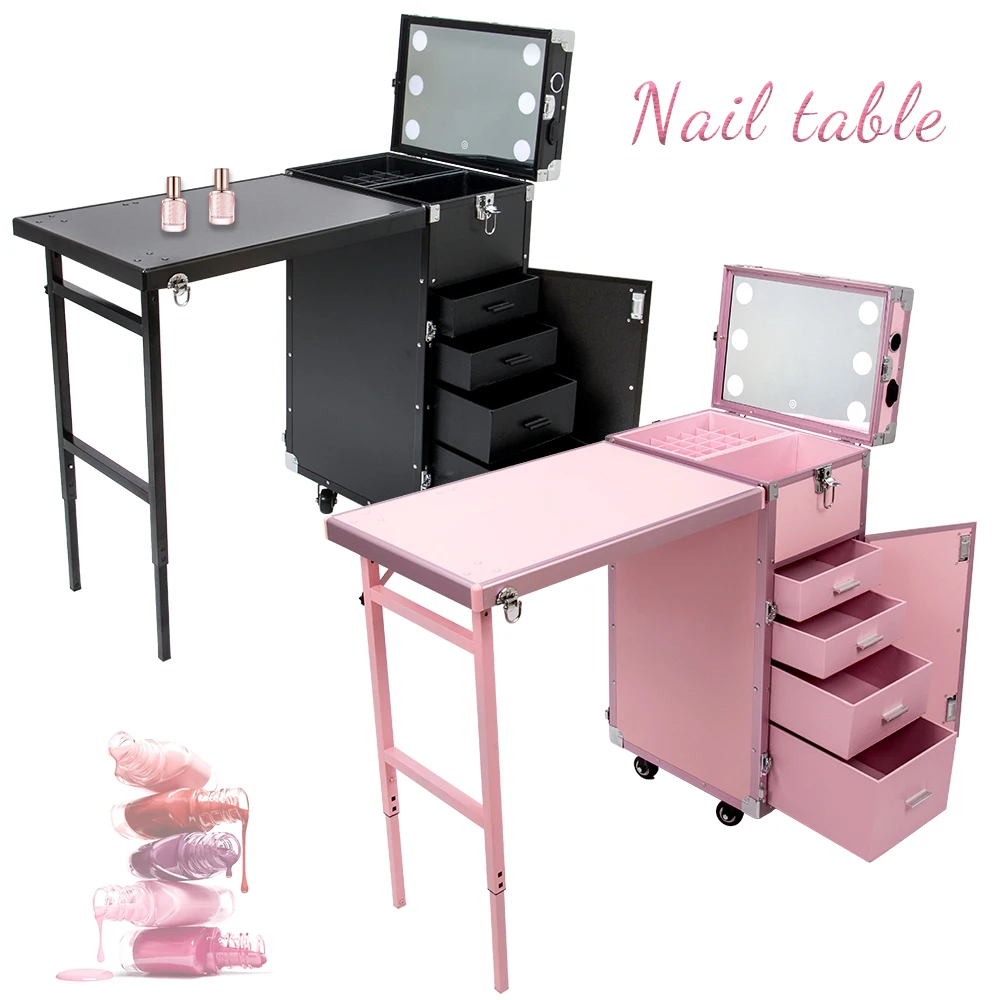 

Столик для маникюра JC Rolling Nail Table, складной, с 4 ящиками, в виде кейса для косметики