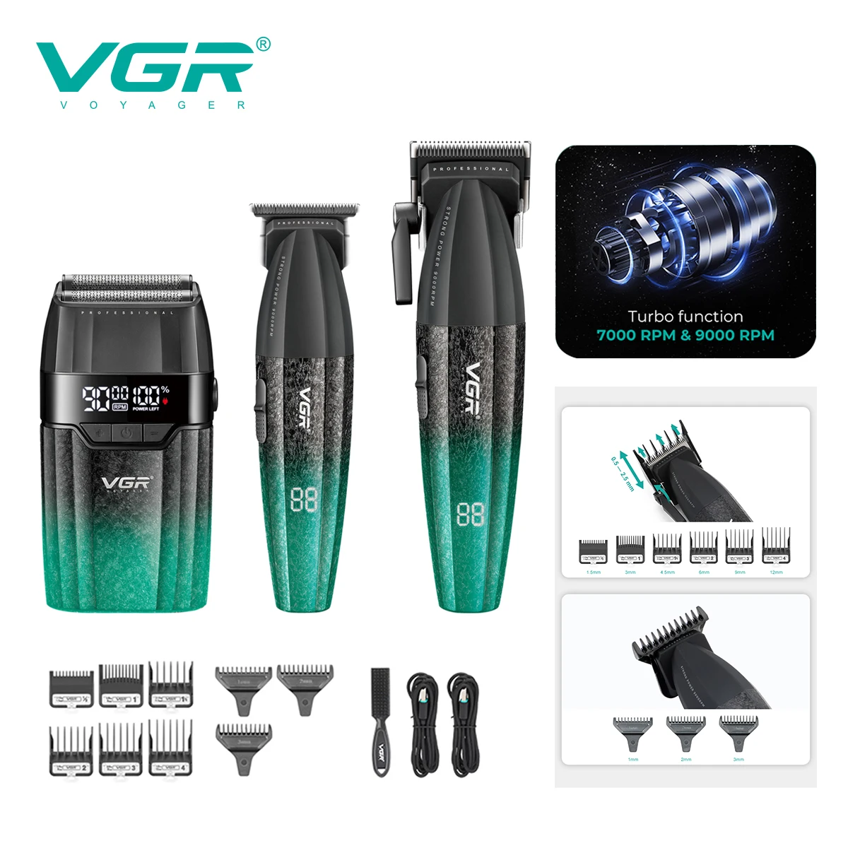 VGR maquina de cortar el pelo rasuradora barba hombre Cortapelos Profesional Máquina de corte de pelo Eléctrica Afeitadora facial Maquinillas de barbero Metálicas Set de cortapelos y recortadoras V-640 S3