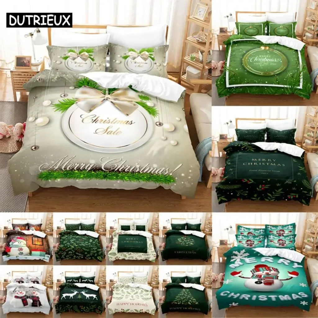 

Christmas Duvet Cover Set 200x200 Green King Quilt Cover 3D Bedding Sets Single Double Bed Twin Full size Thin Fabric