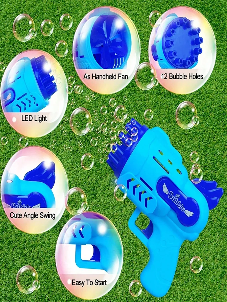 12 Holes Bubble Gun Toys Electric Bubbles Machine For Outdoor Birthday Party Toys Gifts (Battery Bubble Liquid Not Included)