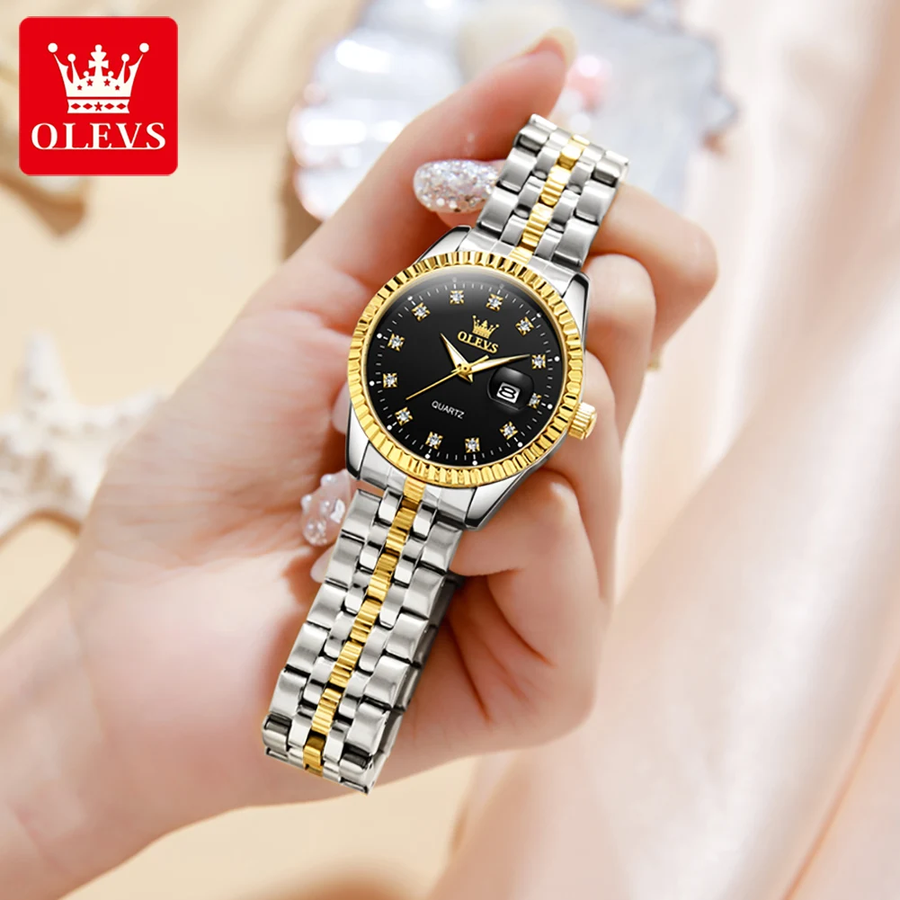 OLEVS Luxury Stainless Steel Gold Bracelet Quartz Watch for Women Waterproof Calendar Fashion Womens Watches Relogio Feminino