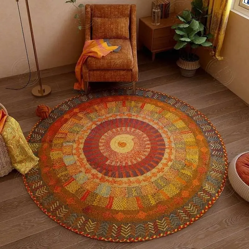 

Persian Retro National Style Round Living Room Carpets Coffee Table Hanging Basket Rotating Chair Floor Mat Bedroom Bedside Rug