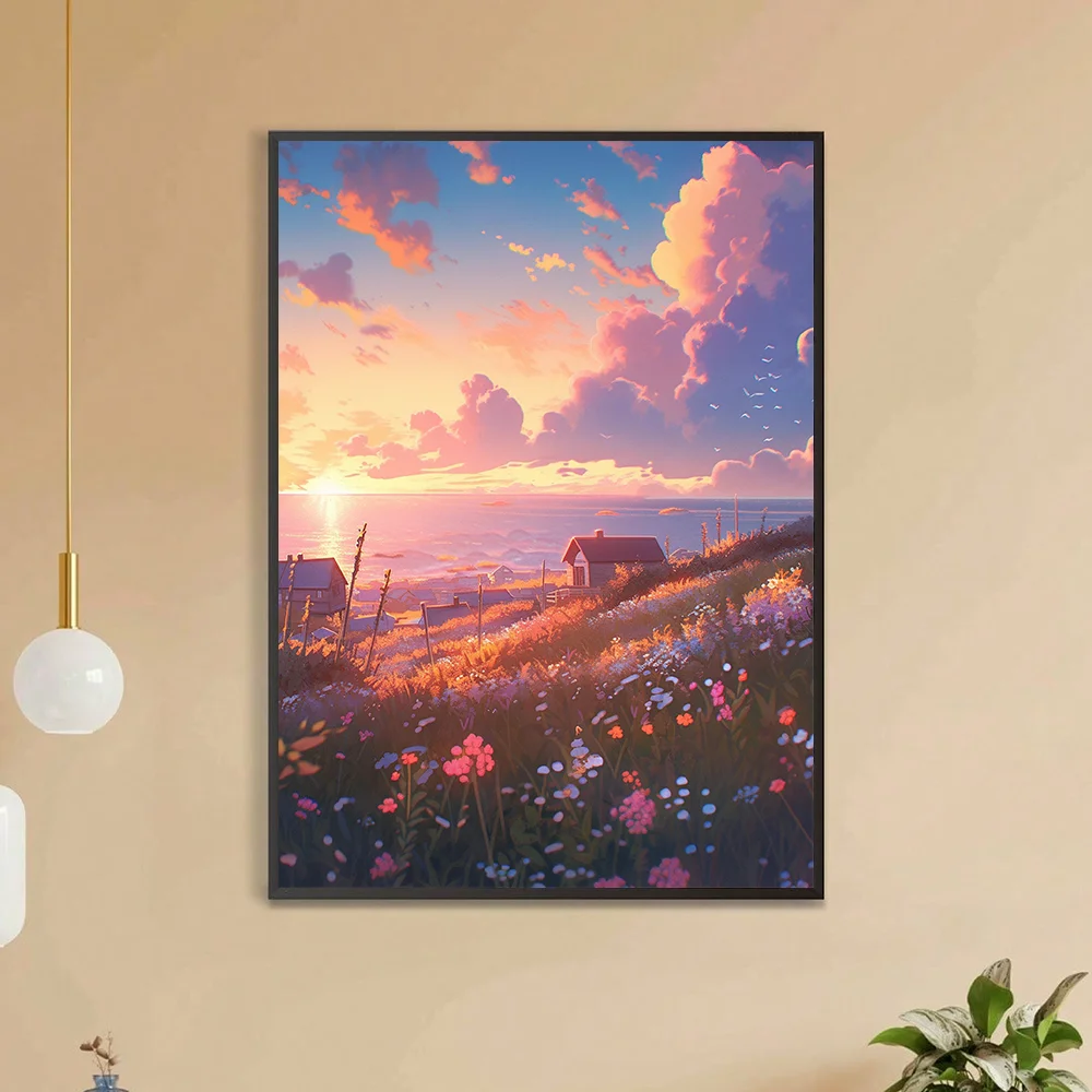 قطعة واحدة من لوحة ماسية لبحر شروق الشمس من الزهور، مجموعة ألوان ماسية ذاتية الصنع، مناسبة للمعيشة المنزلية #2