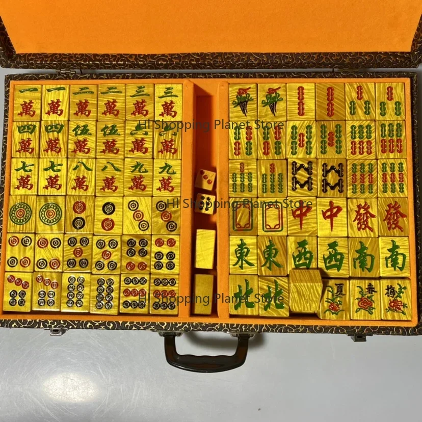 Golden Silk Nanmu Water Wave Pattern Redwood Household Mahjong Solid Wood Gift