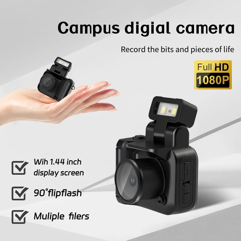 1080P HD Mini Camera SLR with Flash and Battery Holder Portable Video Recorder Retro Ultra Compact Mini Video Camera