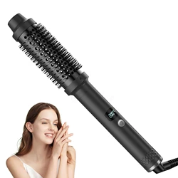 Curling Iron Brush, Dual Voltage Travel 1 Inch Ceramic Tourmaline Ionic Hair Curler Hot Brush, Professional Anti-Scald Instant H