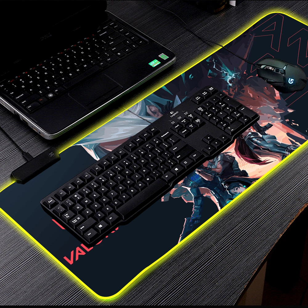 Imagem -06 - Valorant Jogo Rgb Mouse Pad Gamer Led Luz Tapete do Rato Periféricos Mousepad Computador Mesa Tapete xl Mause Mouse Ped Tapete de Teclado