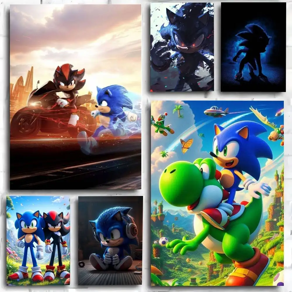 1PC Game Characters Sonic the Hedgehog poster Self-adhesive Art Waterproof Paper Sticker Coffee House Bar Room Wall Decor