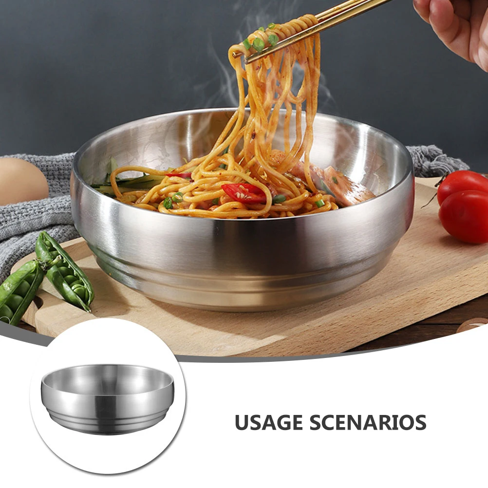 

Stainless Steel Cold Noodle Bowl Double Layer Insulated Soup Kitchenware Smooth Surface Easy Clean Anti Scald Ramen Container
