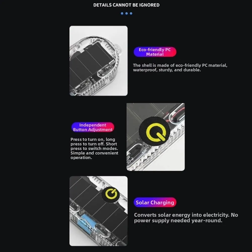 Durable Waterproof Solar LED Warning Light Solar Powered Intelligent Sensing Flashing Warning Light Car Warning Light