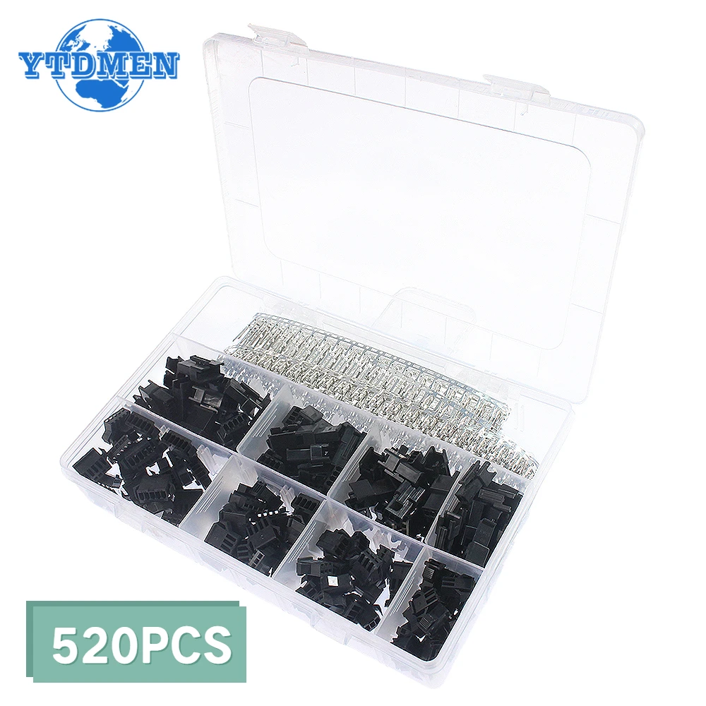 520PCS Dupont Connector 2.54mm SM Dupont Cable Jumper Wire Connectors 2/3/4/5Pin Male/Female Housing Pin Header Crimp Terminal