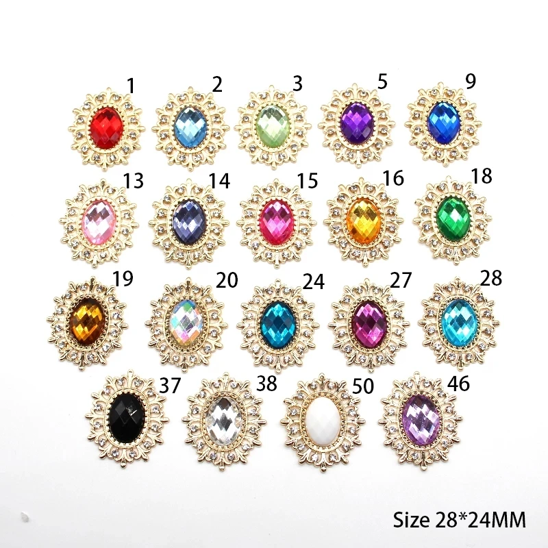 Exquisite 10 Pieces 24*28mm Alloy Shiny Rhinestone Acrylic DIY Clothing Decoration Gift Box Greeting Card Jewelry Accessories