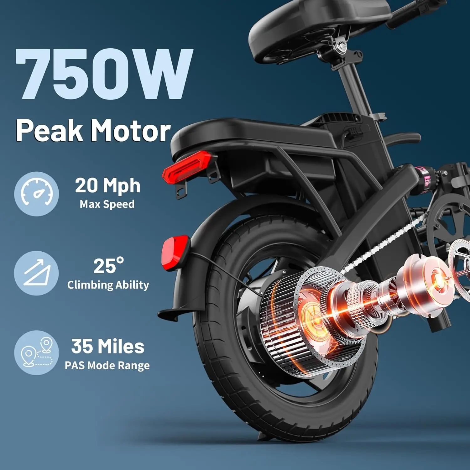 Foldable Electric Bike for Adults and Teens, 750W/1000W Peak Motor Ebike, 48V 10/20AH Removable Battery, 30-60, Customized image 5