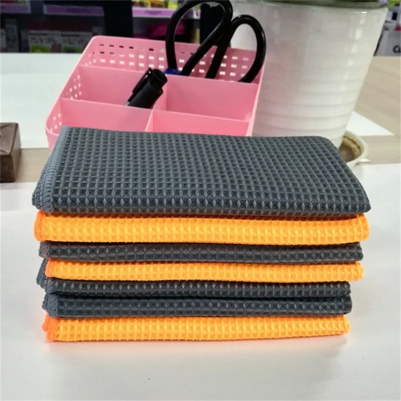 2PC Car Wash Towel Glass Cleaning Water Drying Microfiber Window Clean Wipe Auto Detailing Waffle Weave for Kitchen Bath 40*40cm