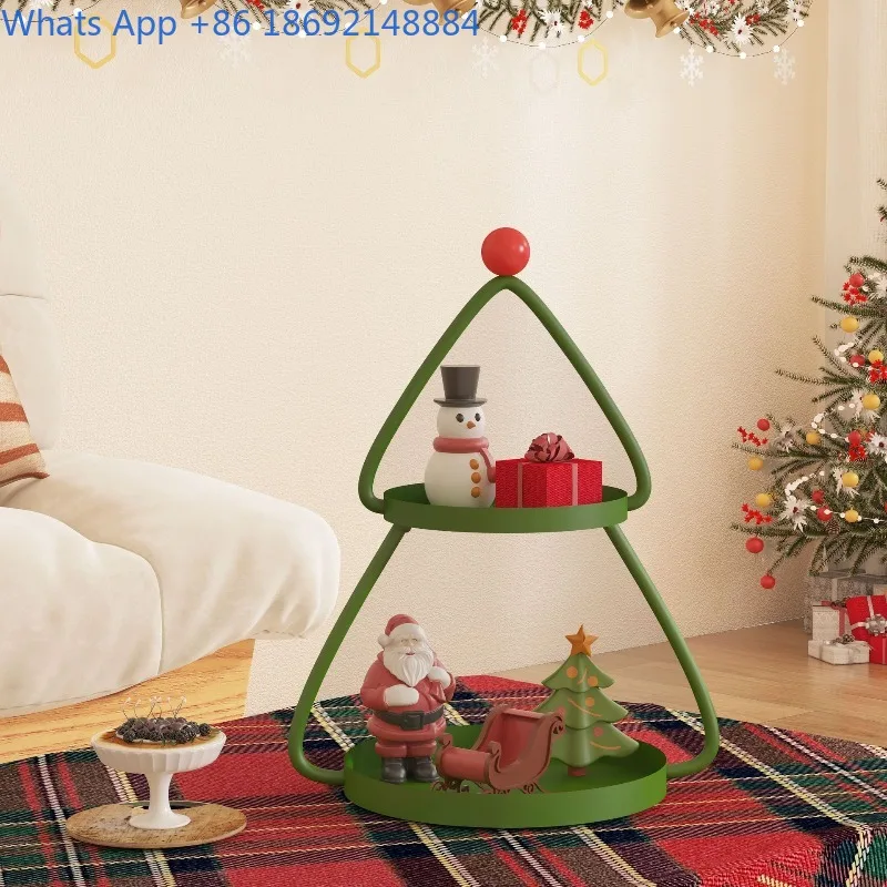 Christmas Double Iron Side Table Storage Rack Balcony Indoor Living Room Multi-layer Flower Stand Decorative Storage Rack