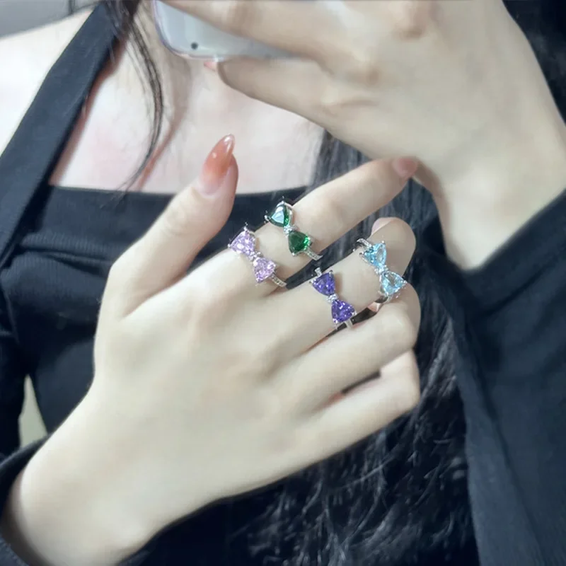 MDL مويسانيتي. نمط الوردي القوس افتتاح حلقة الإناث فلاش الوردي الماس زركونيا الفرنسية حساسة مايكرو مجموعة الحلو فتاة الدائري