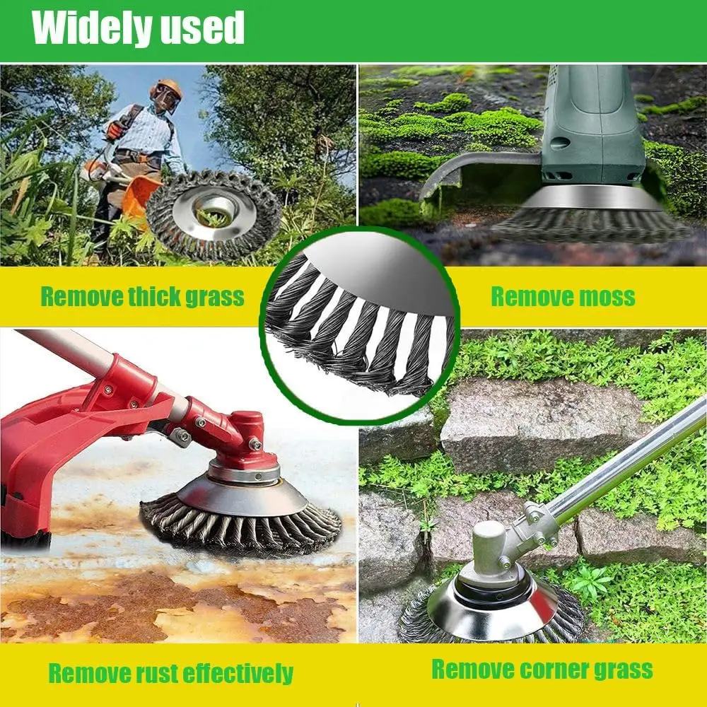 4/6/10 Zoll Unkrautbürstenkopf Stahldraht-Trimmkopf mit Adapter-Set Freischneider-Werkzeug zur Moos-, Gras- und Rostentfernung – Detail 6