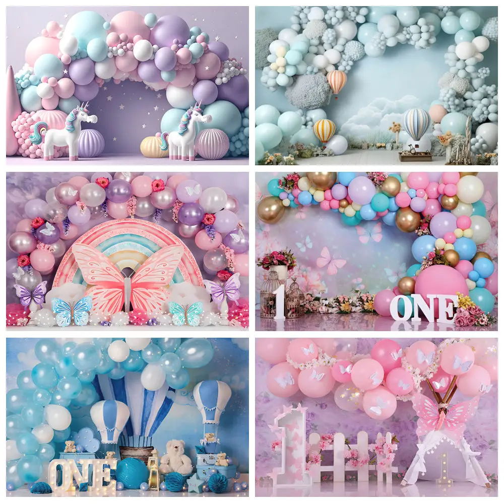 

Newborn Baby 1st Birthday Backdrop Photography Girl Boy Pink Blue Balloon Tent Flower Interior Cake Smash Photo Background Decor
