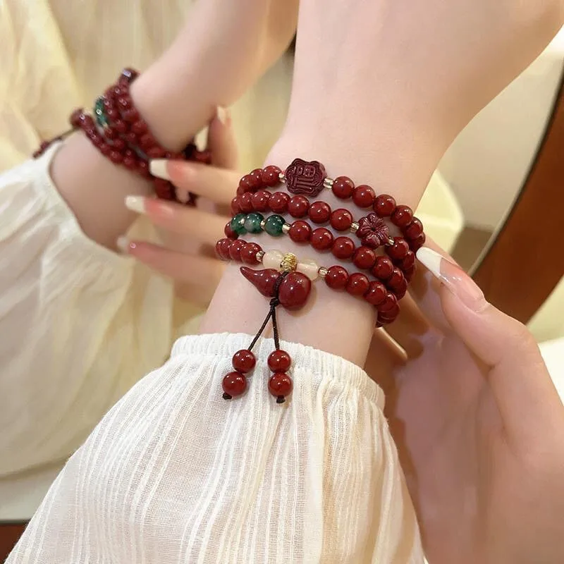 Natural Cinnabar Multi Circle Purple Gold Bracelet Cinnabar Men's and Women's Bracelets 108 Buddha Beads, Zodiac Year Transport