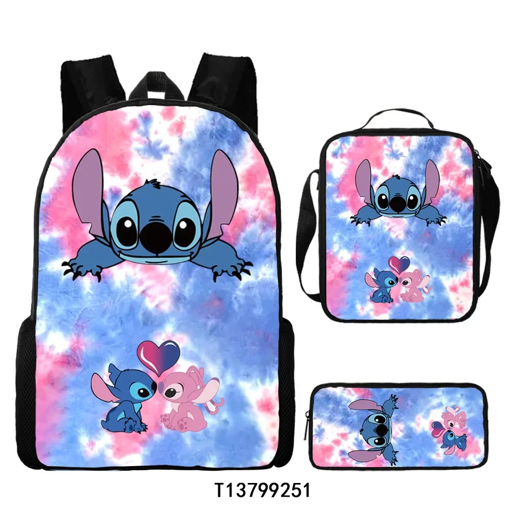 Disney Cartoon Stitch Three-piece Satchel Satchels Pen Bag in Primary School Backpack with Large Capacity and Multiple Pockets