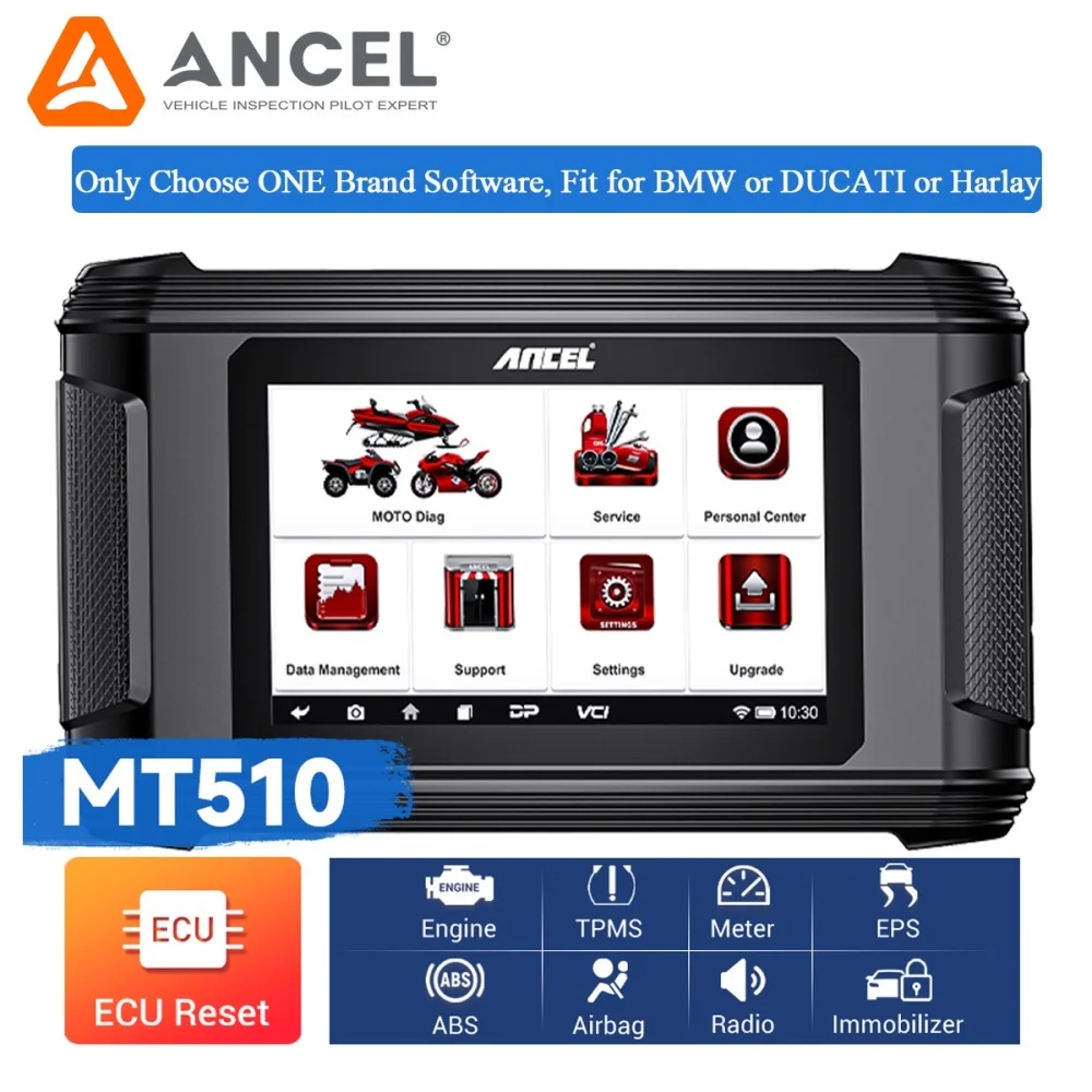 

Диагностический инструмент ANCEL MT510 для мотоциклов, все системы, для BMW, DUCATI, Harley, с функциями сброса ABS, прокачки тормозов, обслуживания, сброса TPS и ECU