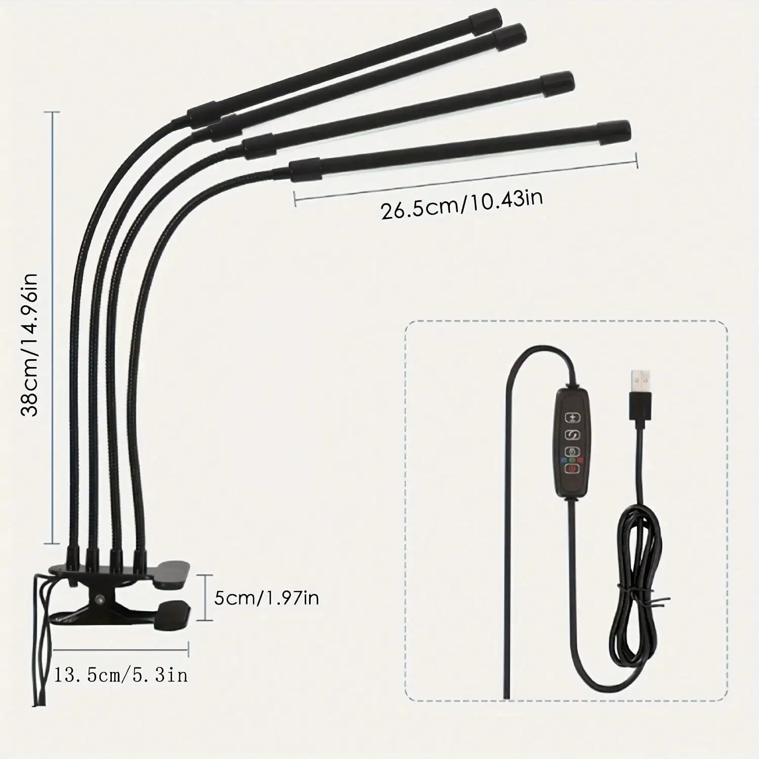 توقيت USB يعتم ضوء LED بأربعة رؤوس للنمو. الطيف الكامل 3-وضع - إضاءة نباتية داخلية تجارية لنمو صحي.