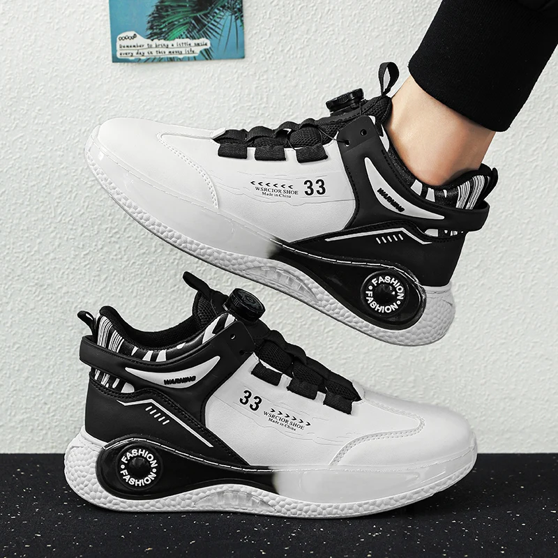 

Mens Sneakers with Rotating Buckle Comfy Non Slip Lace Up Durable Shoes for Mens Outdoor Vulcanized Shoes Mens Sports Shoes