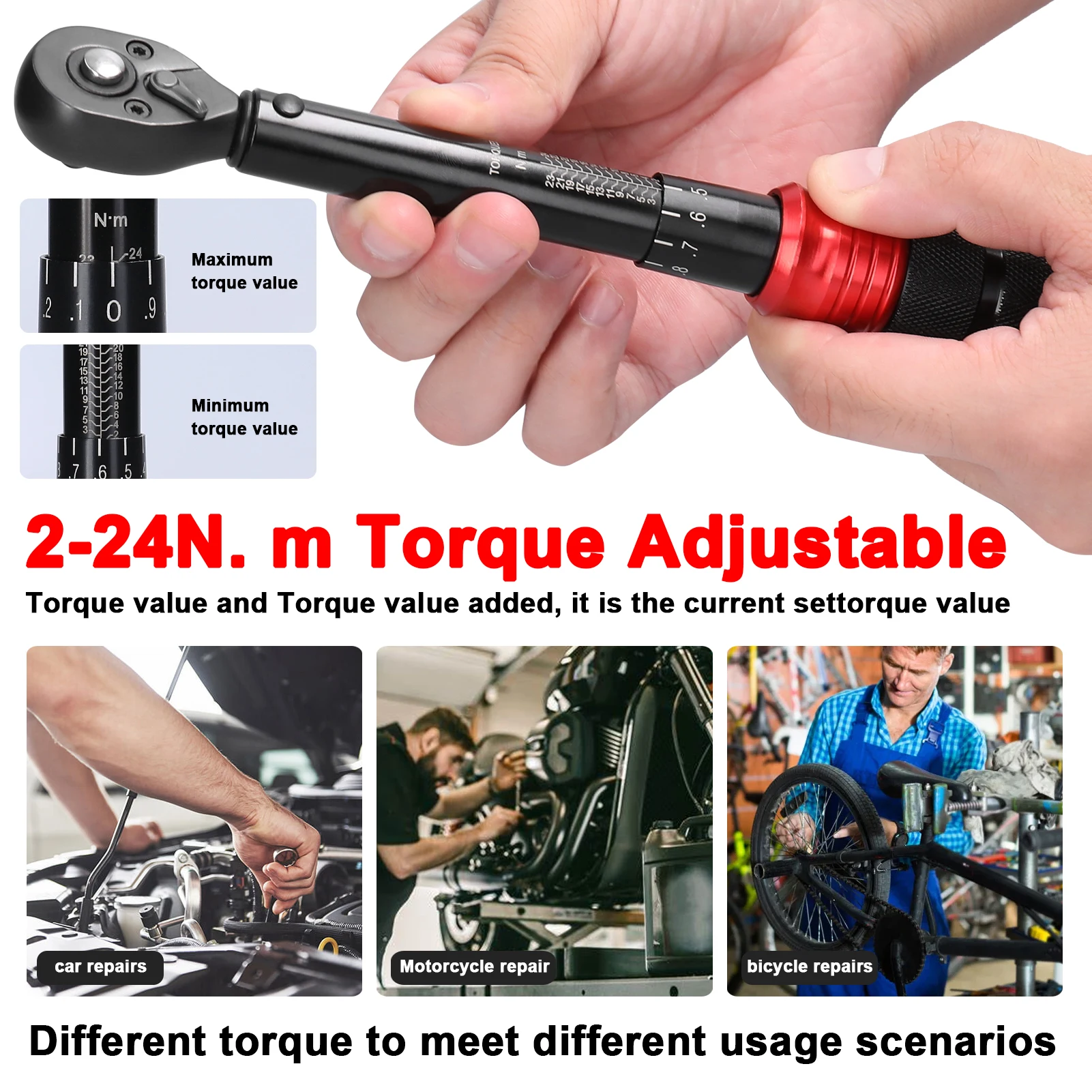 1/4inch 2-24N.m Ratchet Wrench Motorcycle Bicycle Bathroom Air Conditioner Repairs Maintenance Tool Set Hardware Tools Set