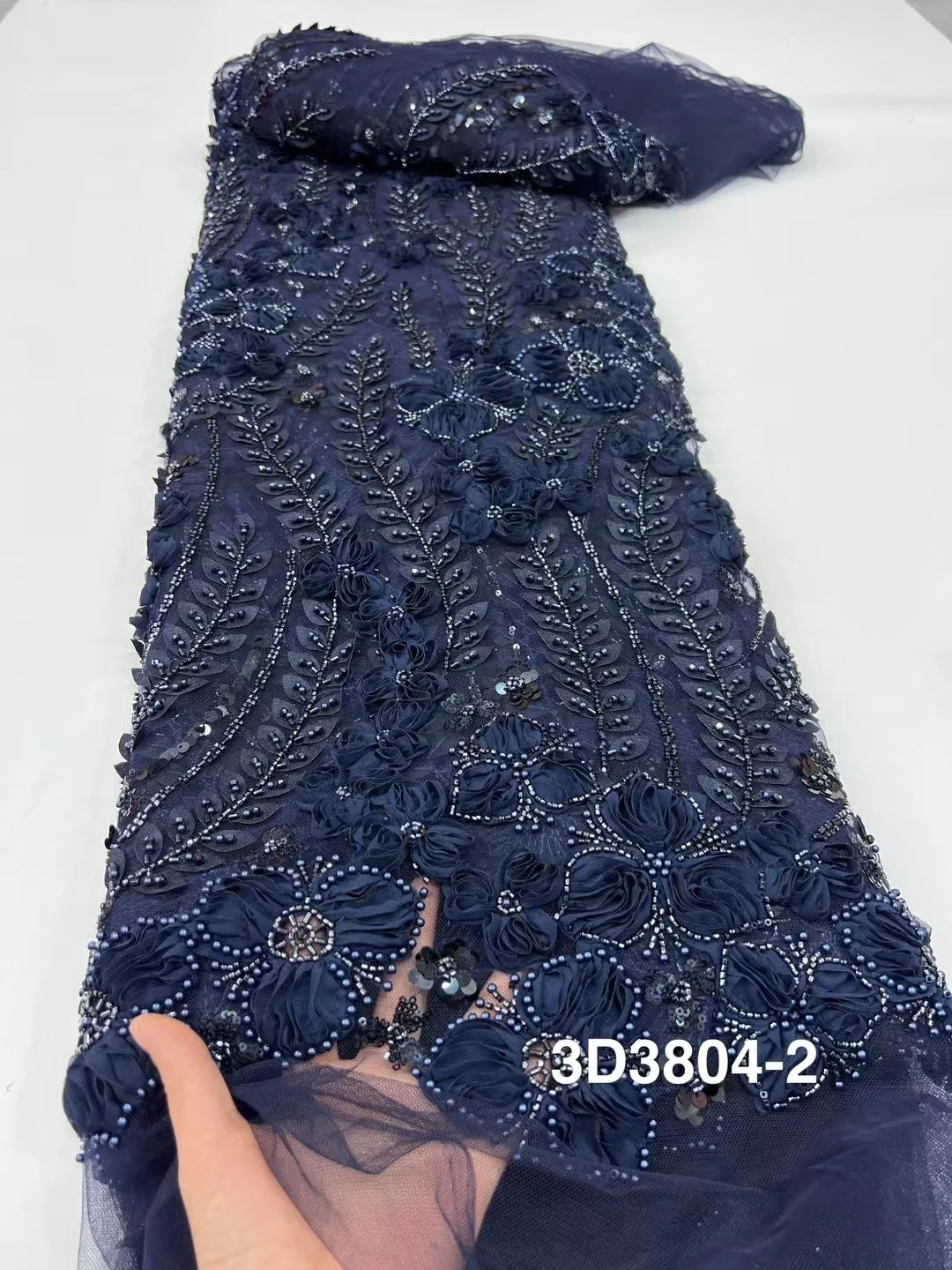 Nigerian 3D Bead Tube Embroidery Lace Fabric 2024 High Quality African Sequin French Tulle Fabric For Women Dress Sewing