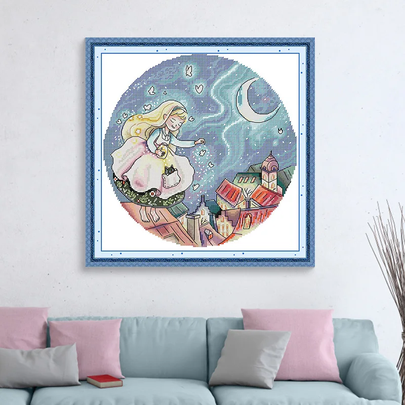 

Joy Sunday Pre-printed Cross Stitch Kit Easy Pattern Aida Stamped Fabric Embroidery Set-Night Elf