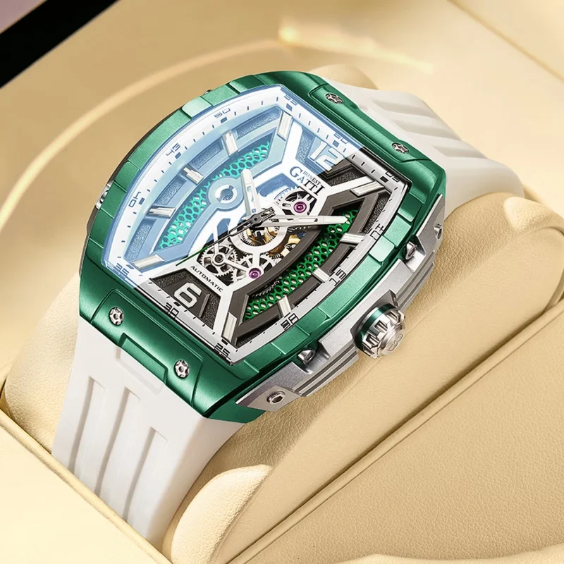 

BONEST GATTINew Luxury Skeleton Automatic Mechanical Watch Men 316L Steel Luminous Waterproof Business Wristwatch silicone strap