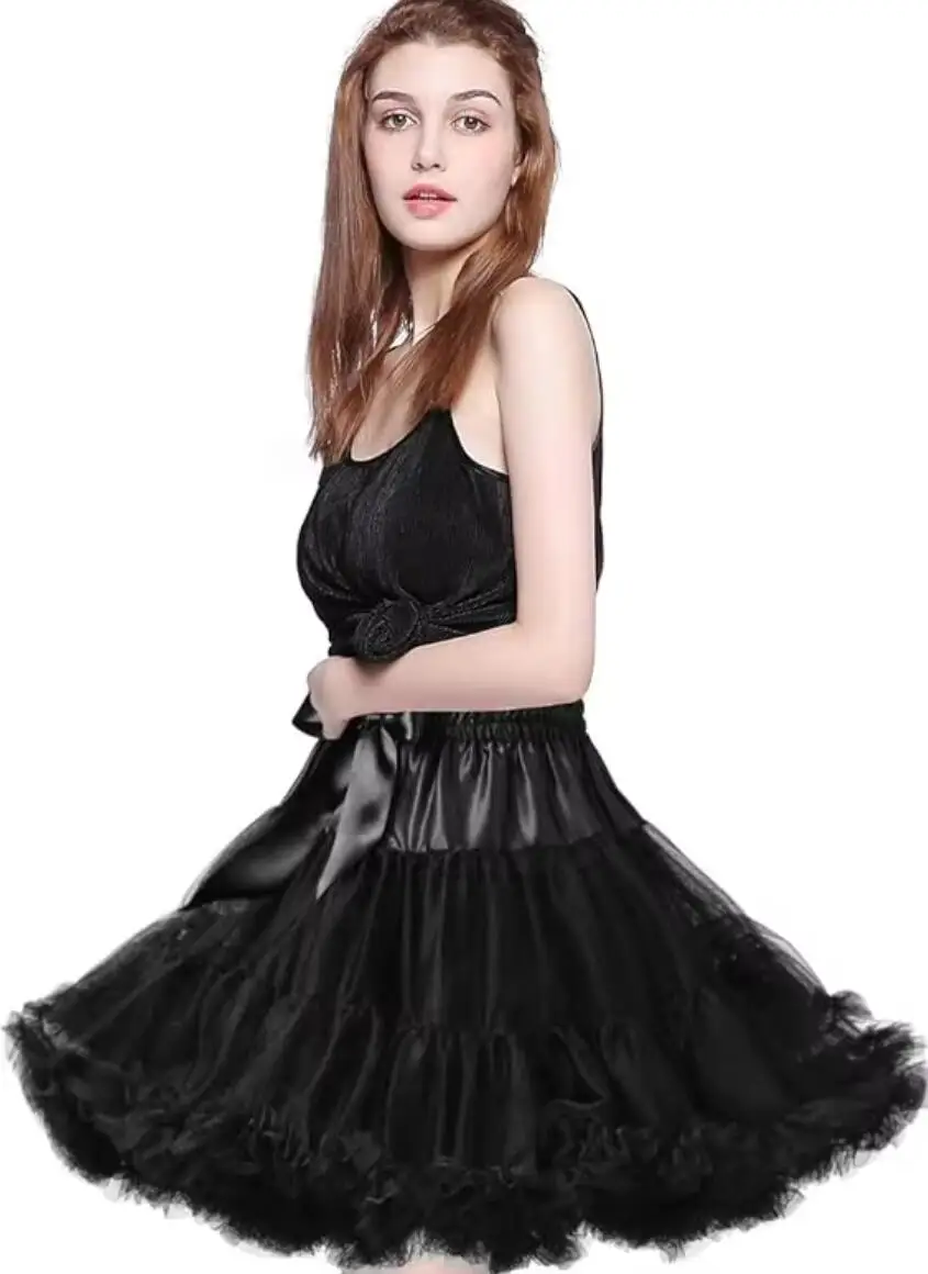 Lowest Pirce Womens 3-Layered Pleated Tulle Petticoat White Black Tutu Puffy Party Cosplay Skirt