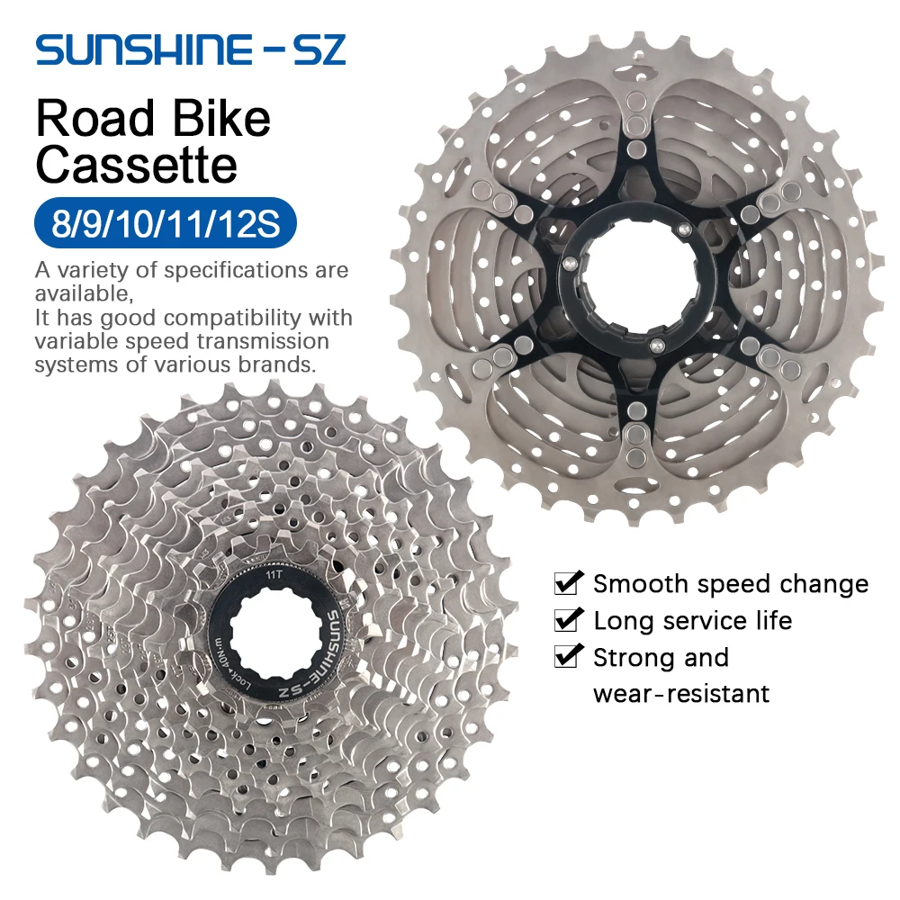 Sunshine Road Bike Cassette 8 9 10 11 12 Speed Bicycle Sprocket 25T 28T 30T 32T 34T 36T 11V K7 Speed Bike Ratchet Cycling Parts
