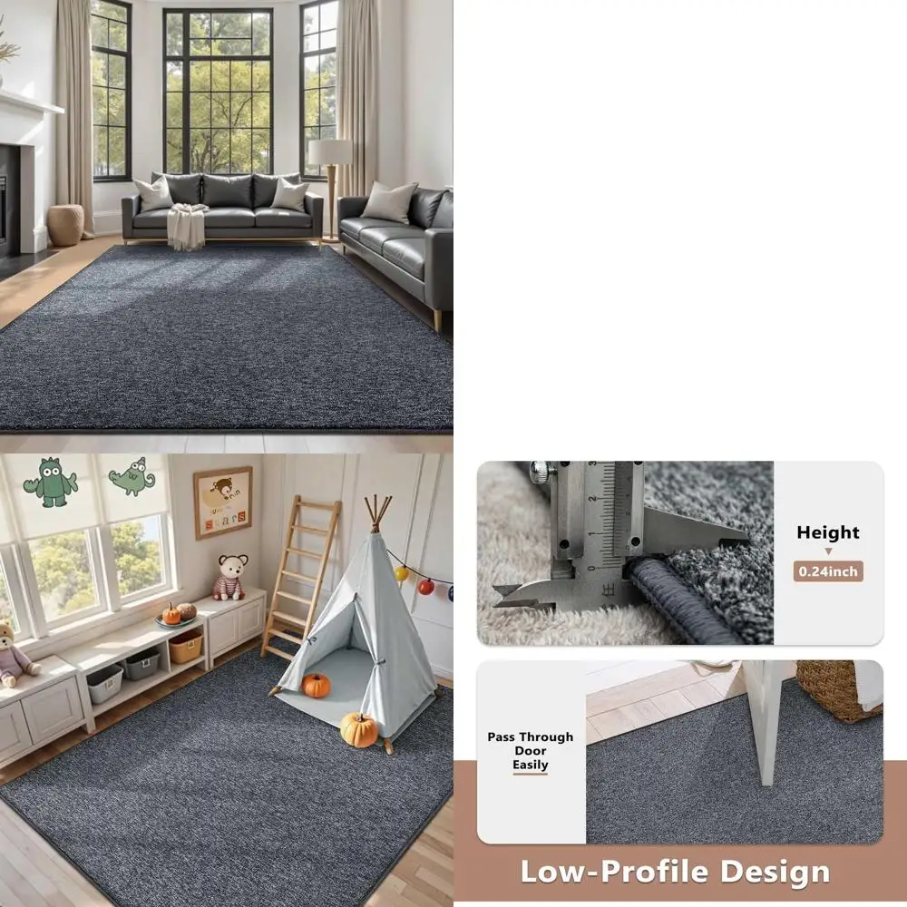 

FinRèc 6x9 Washable Area Rugs for Bedroom Living Room, Low Pile Thin Rug Solid Color, Non-Slip Carpet Indoor for Home Decor (Gr
