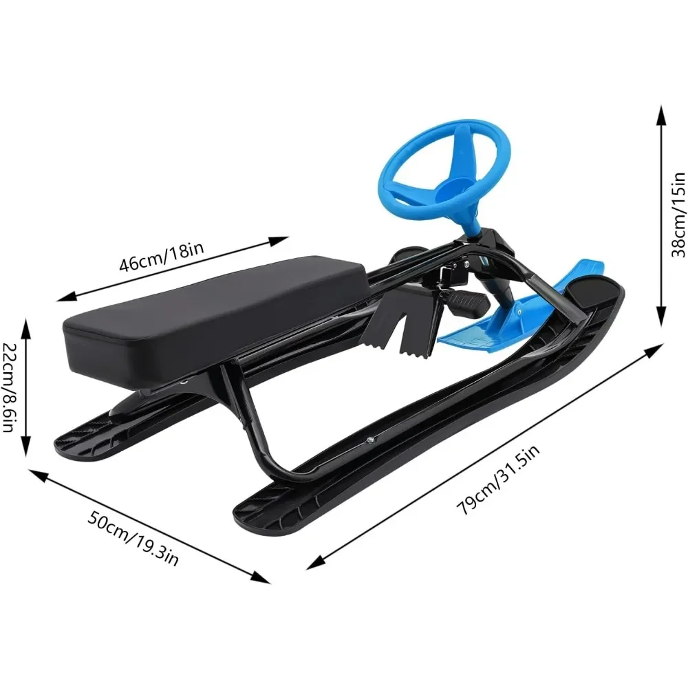 Snow Racer Slee Winterski-slee voor kinderen Sneeuwslee met stuurwiel en dubbele remmen Geweldig gewichtscapaciteit van 220 LBS