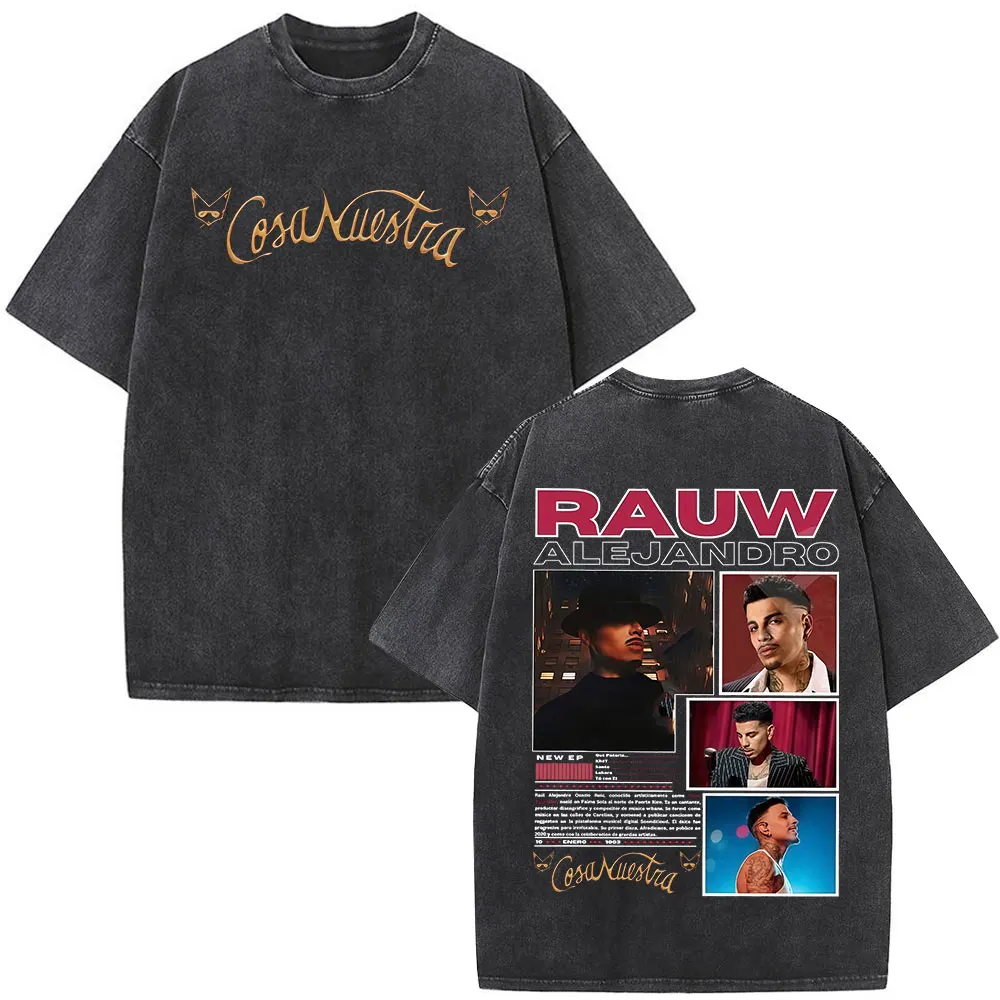 خمر غسلها Rauw Alejandro الوجه الجرافيك تي شيرت الرجال الملابس خمر الهيب هوب تي شيرت القطن المتضخم الشارع الشهير الصيف #2