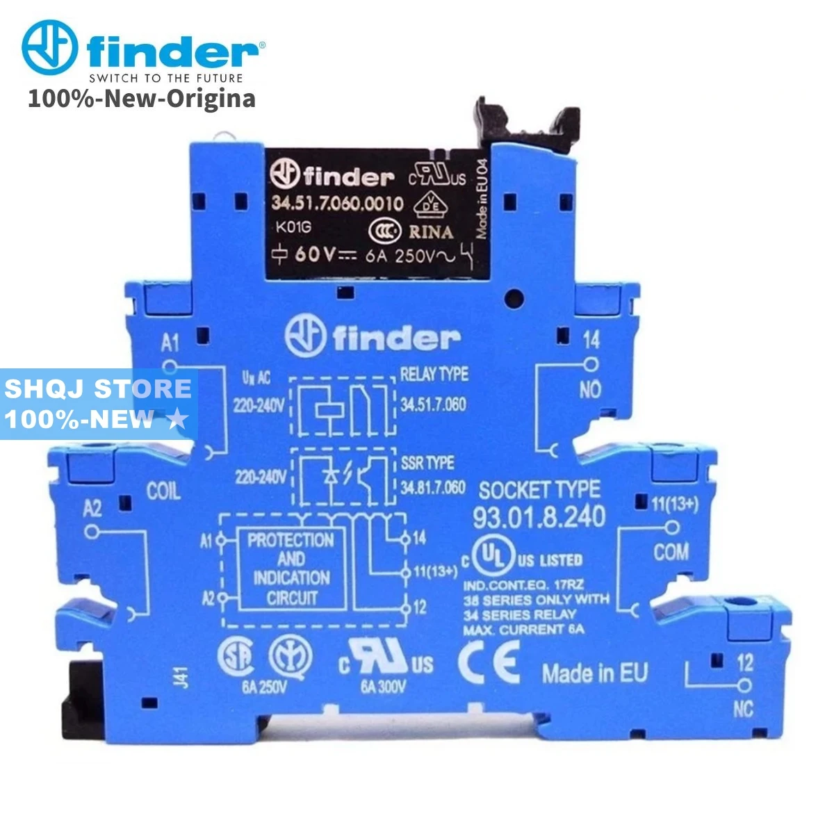 

FINDER 100%-NEW 38.51.8.240.0060 (34.51.7.060.0010+93.01.8.240) 220-240V 230VAC Wafer relay Slim Relay