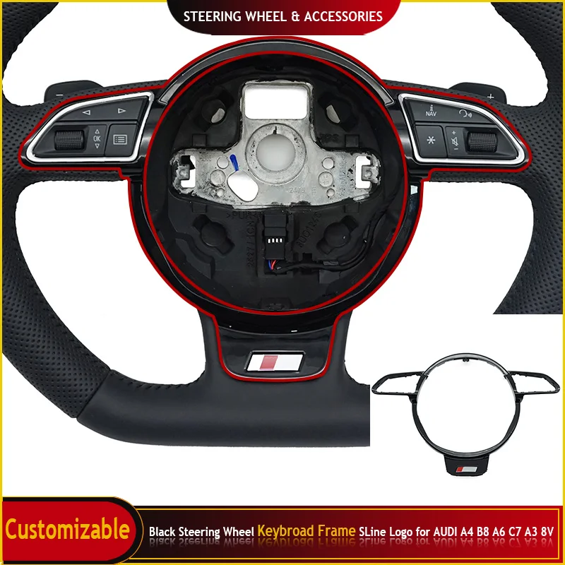 

Black Flat Bottomed Sports Keyboard Frame Sline Logo Steering Wheel Frame for Audi A4 B8 A6 C7 A3 8V Car Upgrade Accessories