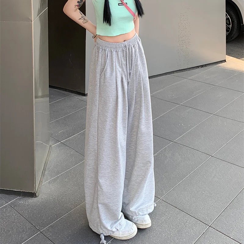 Pants Women Spring Ulzzaing Students Elastic High Wiast Streetwear Leisure Trendy Loose All-match Simple Comfortable Sweet Cool