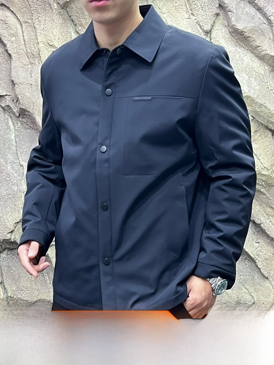 Lightweight Warm Wool Filled Men's Minimalist Style Notch Collar Single Button Cotton Jacket Business Versatile Cold Resistan...