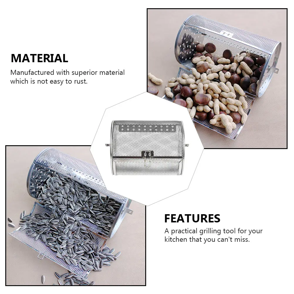 

Stainless Steel Grill Cage Roasting Tool Oven Baking Basket Rotisserie Kitchen BBQ Roaster Rotating Even Heating Durable